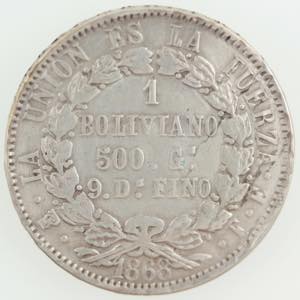 Monete Estere. Bolivia. Boliviano 1868. Ag. ... 