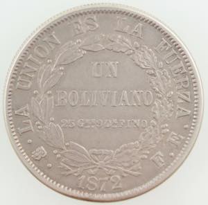 Monete Estere. Bolivia. Boliviano 1872. Ag. ... 