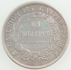 Monete Estere. Bolivia. Boliviano 1873. Ag. ... 