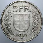Monete Estere. Svizzera. 5 Franchi 1933 B. ... 