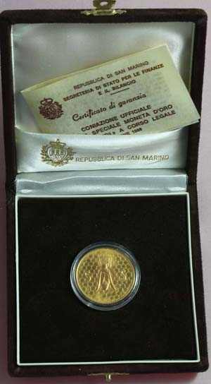 San Marino. 5 scudi 1986. Au. Gig. 109. Peso ... 