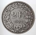 Monete Estere. Svizzera. 2 Franchi 1922. Ag. ... 