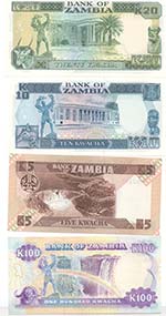 Banconote Estere. Zambia. Lotto di 4 pezzi. ... 