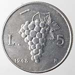 Repubblica Italiana. 5 lire 1948 Uva. It. ... 