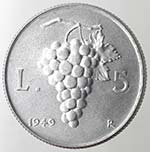 Repubblica Italiana.  5 lire 1949 Uva. It. ... 
