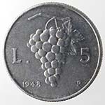 Repubblica Italiana. 5 lire 1948 Uva. It. ... 