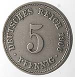 Monete Estere. Germania. 5 Pfennig 1906 ... 