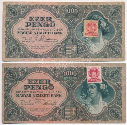 1945. 1000P (2x) MNB bélyeggel, ... 