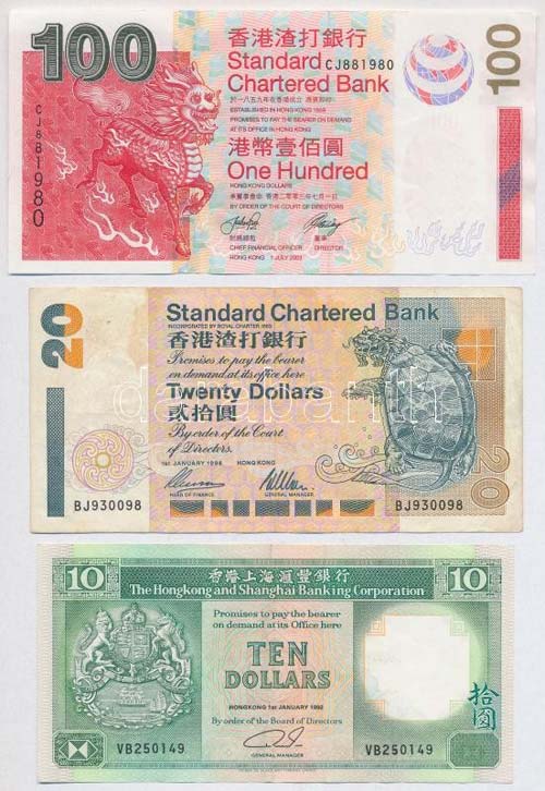 Hongkong 1992. 10$ + 1996. 20$ + ... 