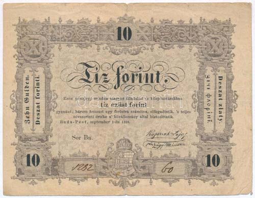 1848. 10Ft Kossuth Bankó T:III-