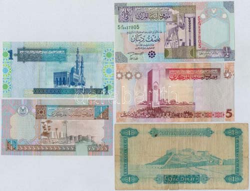 Líbia 5db bankjegy, mind ... 