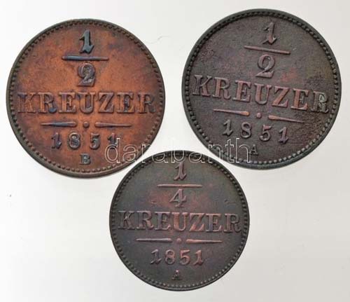 Ausztria 1851A 1/4kr Cu + 1/2kr Cu ... 