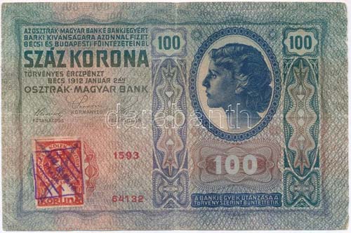 1912. 100K csehszlovák bélyeggel ... 