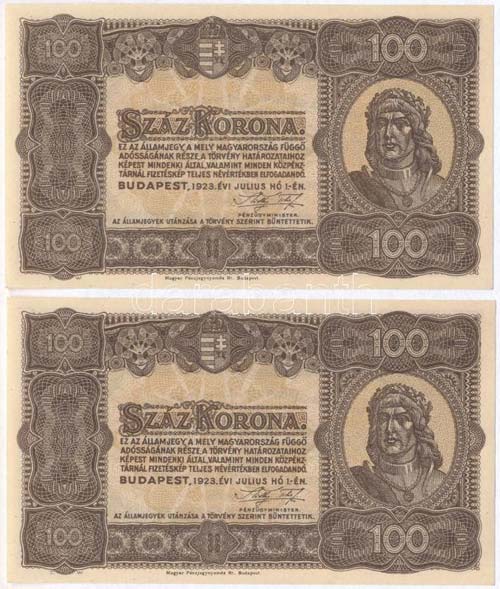 1923. 100K (2x) Magyar ... 