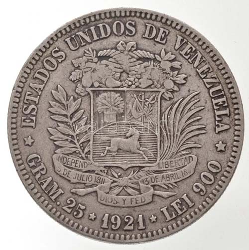 Venezuela 1921. 5B Ag Bolivar ... 