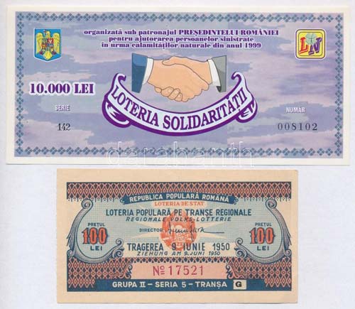 Románia 1950. 100L sorsjegy + ... 