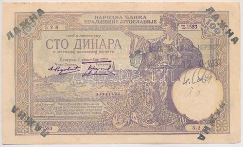 Jugoszlávia 1929. 100D korabeli ... 