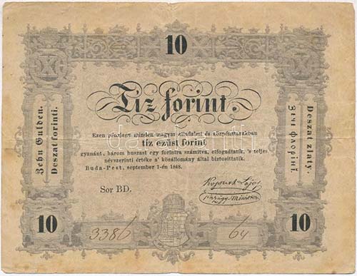 1848. 10Ft Kossuth Bankó T:III