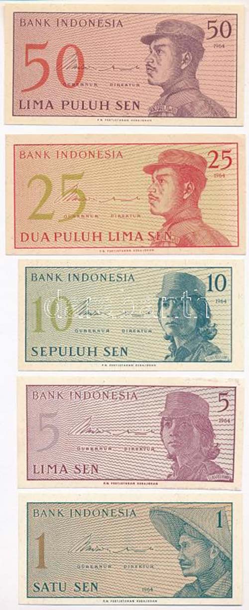 Indonézia 1964. 1s + 5s + 10s + ... 