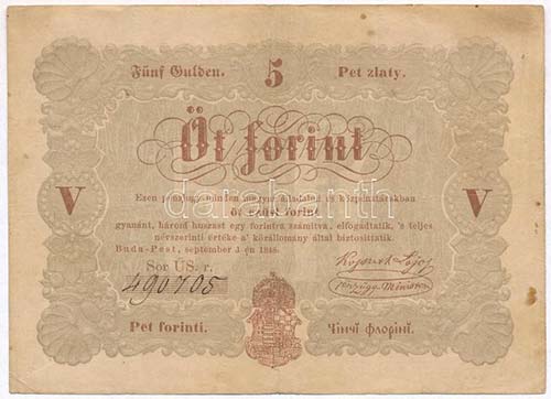 1848. 5Ft Kossuth bankó barna ... 