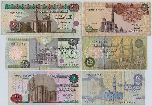 Egyiptom 6db-os vegyes bankjegy ... 