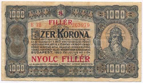 1923. 1000K 8 FILLÉR - NYOLC ... 