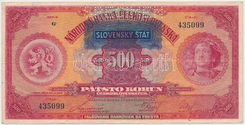 Szlovákia 1929. 500K SPECIMEN ... 