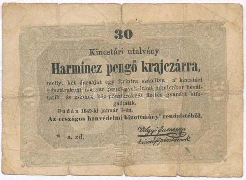 1849. 30kr Kossuth bankó T:III- ... 
