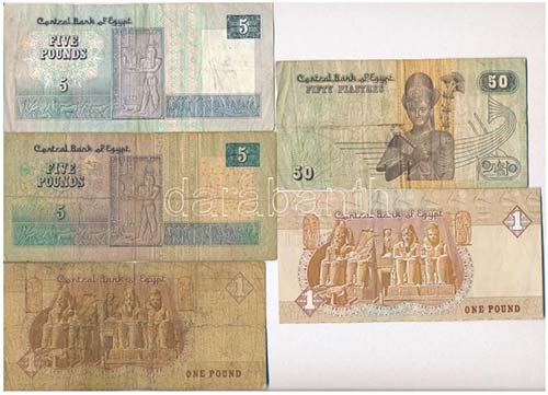 Egyiptom ~2004. 50p + 1P (2x) + 5P ... 
