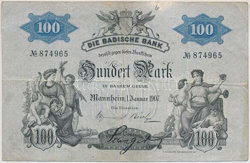 Német Államok / Baden 1907. 100M ... 