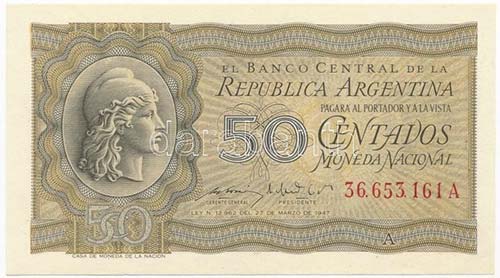 Argentína 1951-1956. 50c ... 