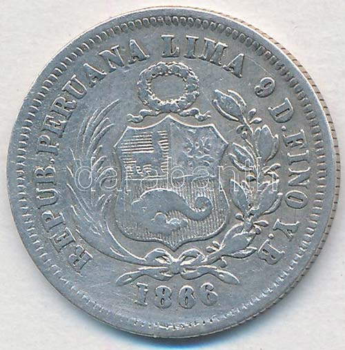 Peru 1866YB 1/5S Ag T:2- 
Peru ... 