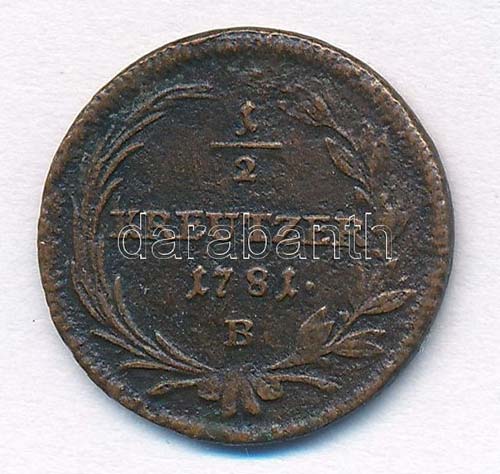 1781B 1/2kr Cu II. József ... 
