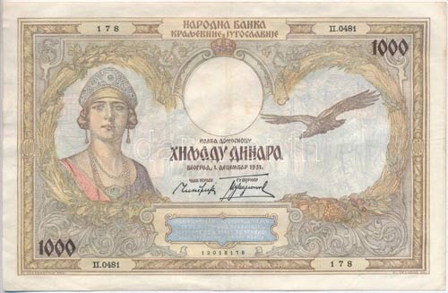 Jugoszlávia 1931. 1000D ... 