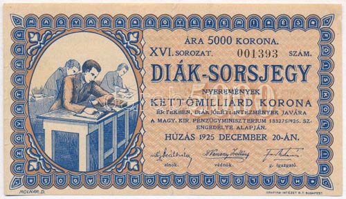 Budapest 1925. Diák-Sorsjegy ... 