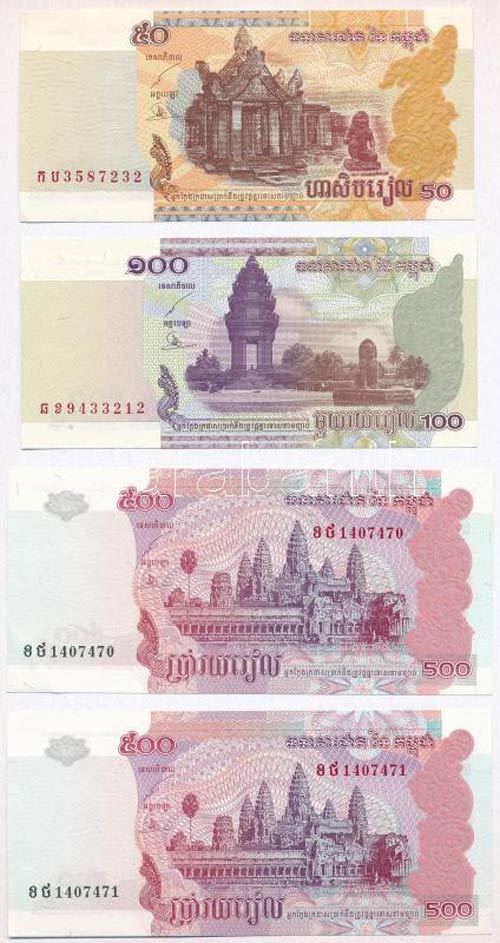 Kambodzsa 2001. 100R + 2002. 50R + ... 