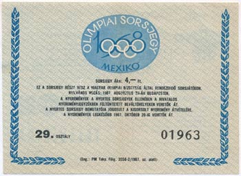 1967. Olimpiai Sorsjegy Mexikó ... 