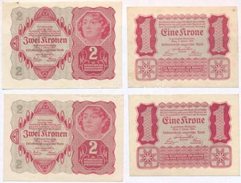 Ausztria 1922. 1K (2x) + 2K (2x) ... 