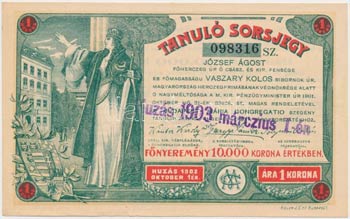 Budapest 1903. Tanuló Sorsjegy ... 
