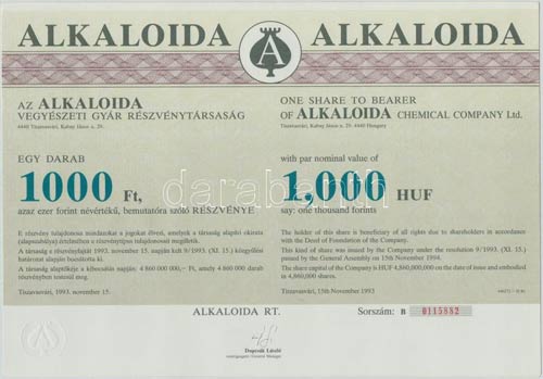 Tiszavasvári 1993. Alkaloida ... 