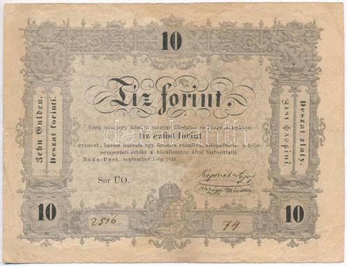 1848. 10Ft Kossuth bankó, ... 
