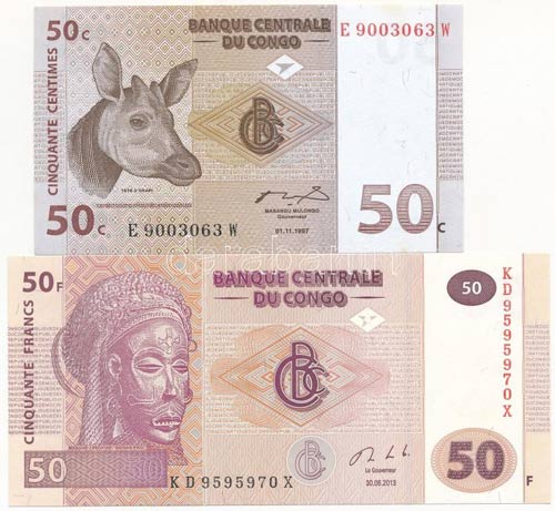 Kongó 1997. 50c + 2013. 50F ... 