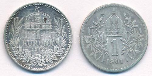 1912KB 1K Ag + Ausztria 1901. 1K ... 