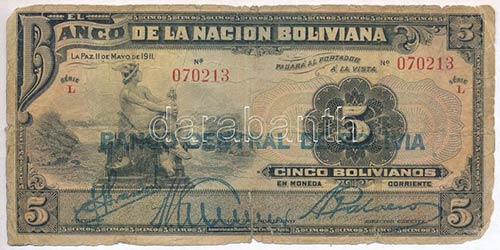Bolívia 1929. 5B BANCO CENTRAL ... 