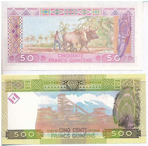 Guinea 1985. 50Fr + 2006. 500Fr ... 