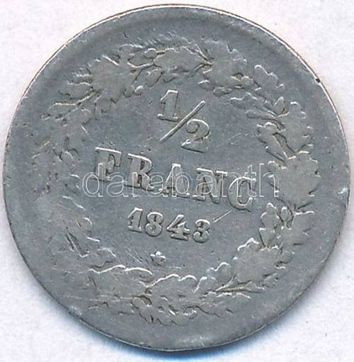 Belgium 1843. 1/2Fr Ag I. ... 