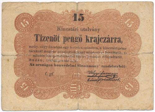 1849. 15kr Kossuth bankó ... 
