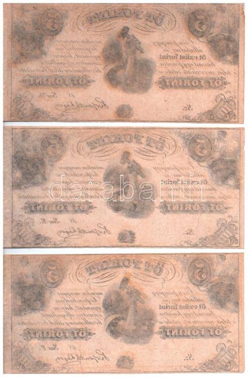 1852. 5Ft Kossuth bankó (3xklf) ... 