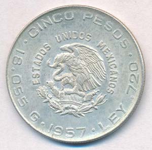 Mexikó 1955. 5P Ag Hidalgo T:1-,2 
Mexico ... 