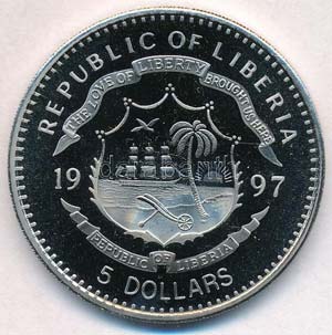 Libéria 1997. 5$ Cu-Ni Oroszlán T:1(PP) ... 